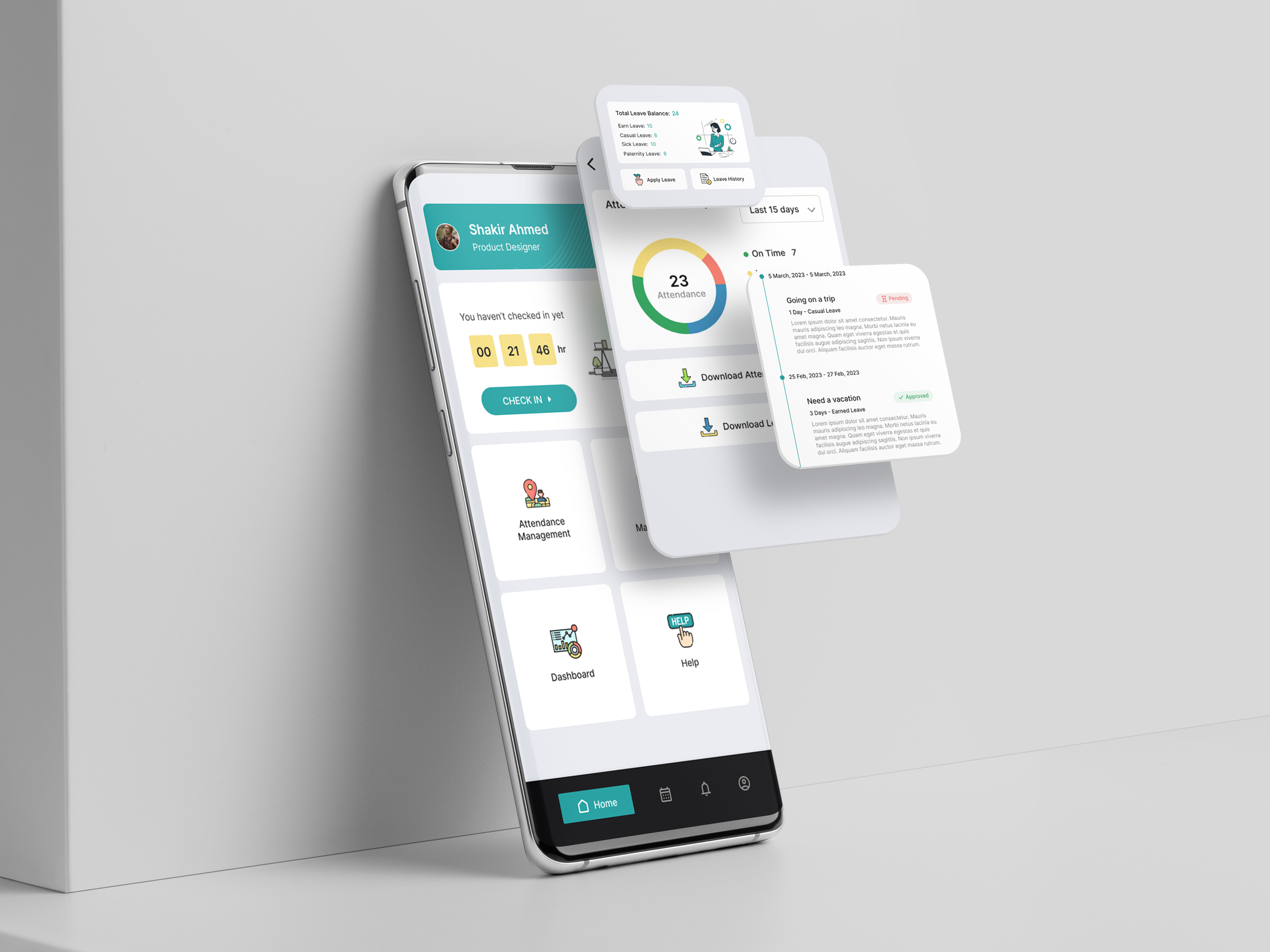 HR Management App UI/UX android app app attendance dashboard design employee hr management illustration ios app office product design report ui uiux user experience user interface