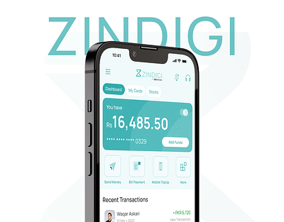 JS ZINDIGI - WALLET APP bank banking card digital bank finance fintech money trasnfer wallet