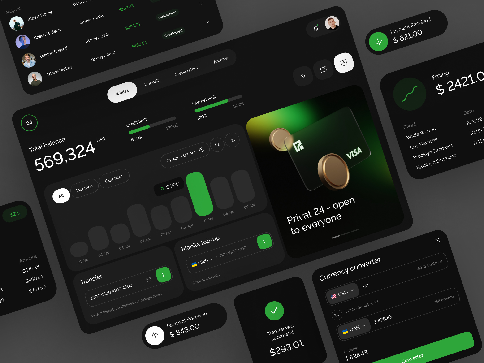 Bank 24 3d bank dashboard finance money ui ux