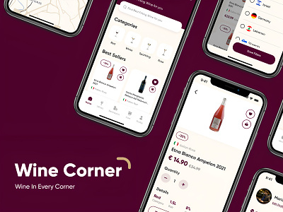 Wine Corner - Delivery App alcohol android app bottle delivery design drinks e commerce interface ios restraunt someliere ui ui ux wine winery