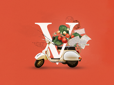 V - Vespa 36days 36daysoftype collage collage art collage digital collage maker collageart design graphic graphicdesign illustration italian italy lettering letters strawberry type typo vespa vintage