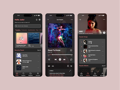 Music Player Mobile IOS App app branding dailyui design mobile music pink typography ui ux ux design