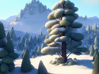 Powdered Boughs 3d 3d illustration ai c4d diligence generative art generative illustration illustration mountains nature snow stuart wade tree