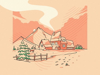 The lodge escape editorial health illustration landscape lines lodge mental recoup rest secluded snow stag ui wellbeing