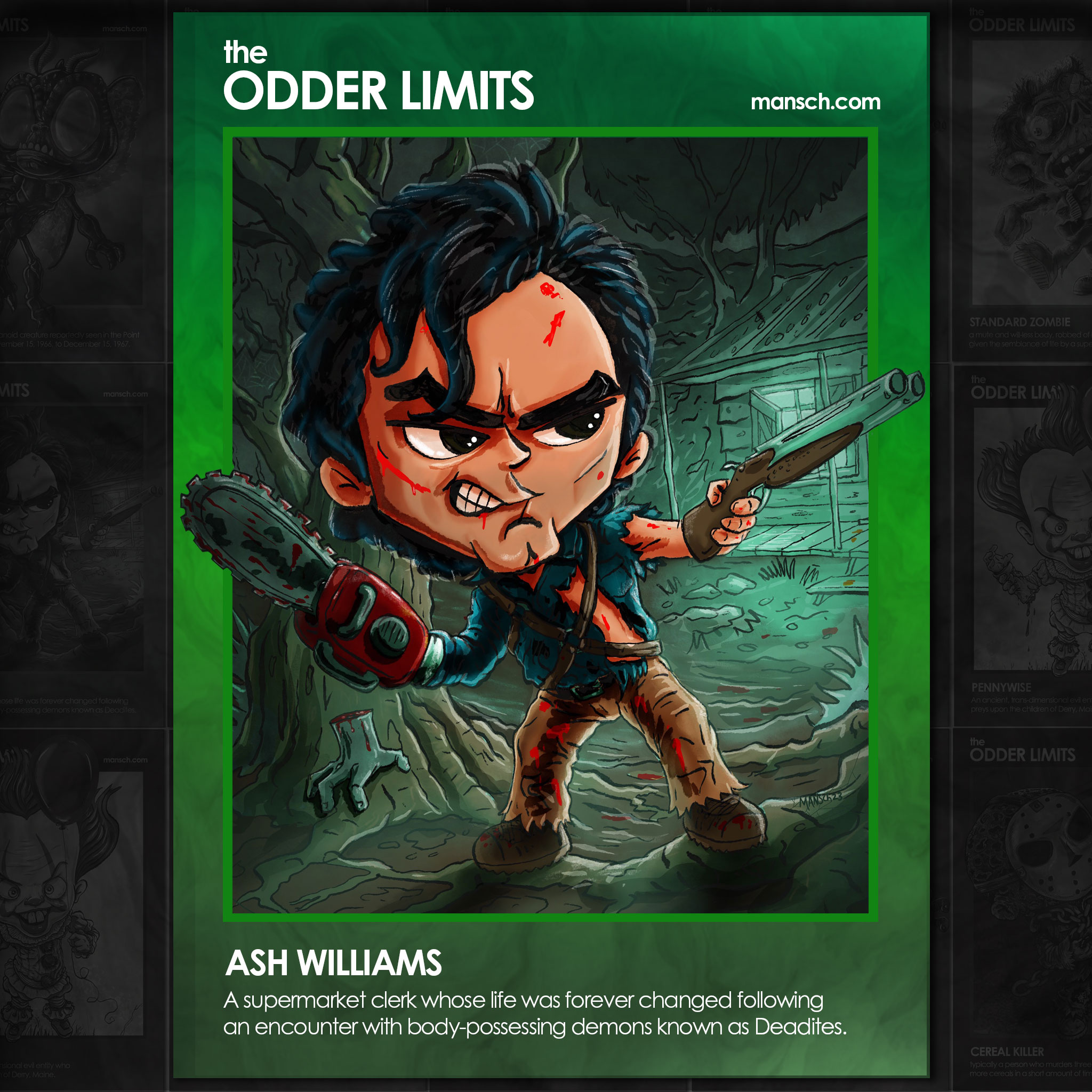 Ash Williams from the Evil Dead cartoon character design comic editorial evil dead rise graphic novel horror illustration