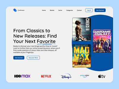 Streaming Services Website Concept blue cinema cover design hero landing page landing page design movie movie app netflix streaming streaming services streaming website theater tv ui ux vod webdesign white