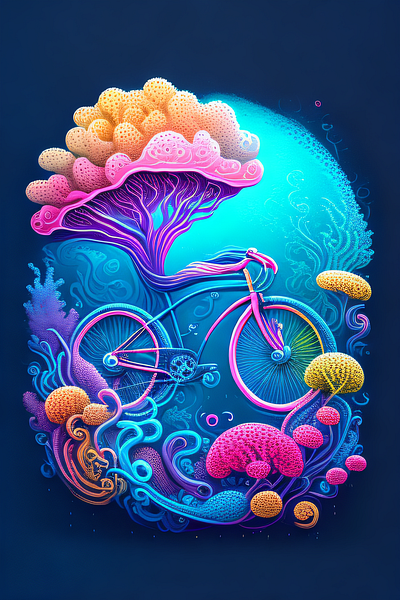 Riding the Waves of Style: Colorful Graffiti Bicycle Art Underwa colorful digital graphic design