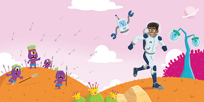 Alien chase scene illustration alien animation book character childrens cute design illustration kids lit
