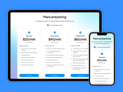 UI/UX Concept: Pricing Page Landing Page mobile design