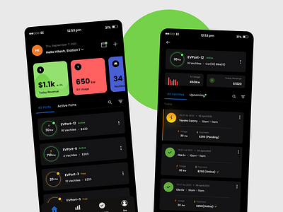 Charging Management App app apps charging dark dashboard design ev management mobile ui ux