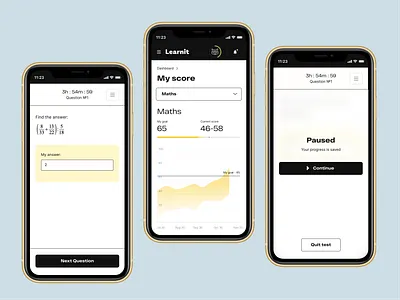 Prepare for exams. Online Learning Platform. answer app dashboard exams interface ios learn mah mobile progress quiz score student test test on pause ui white yellow
