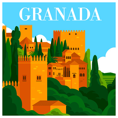 Granada - Spain branding design europe flat granada graphic design icon illustration landmark landscape local postcard spain travel vector
