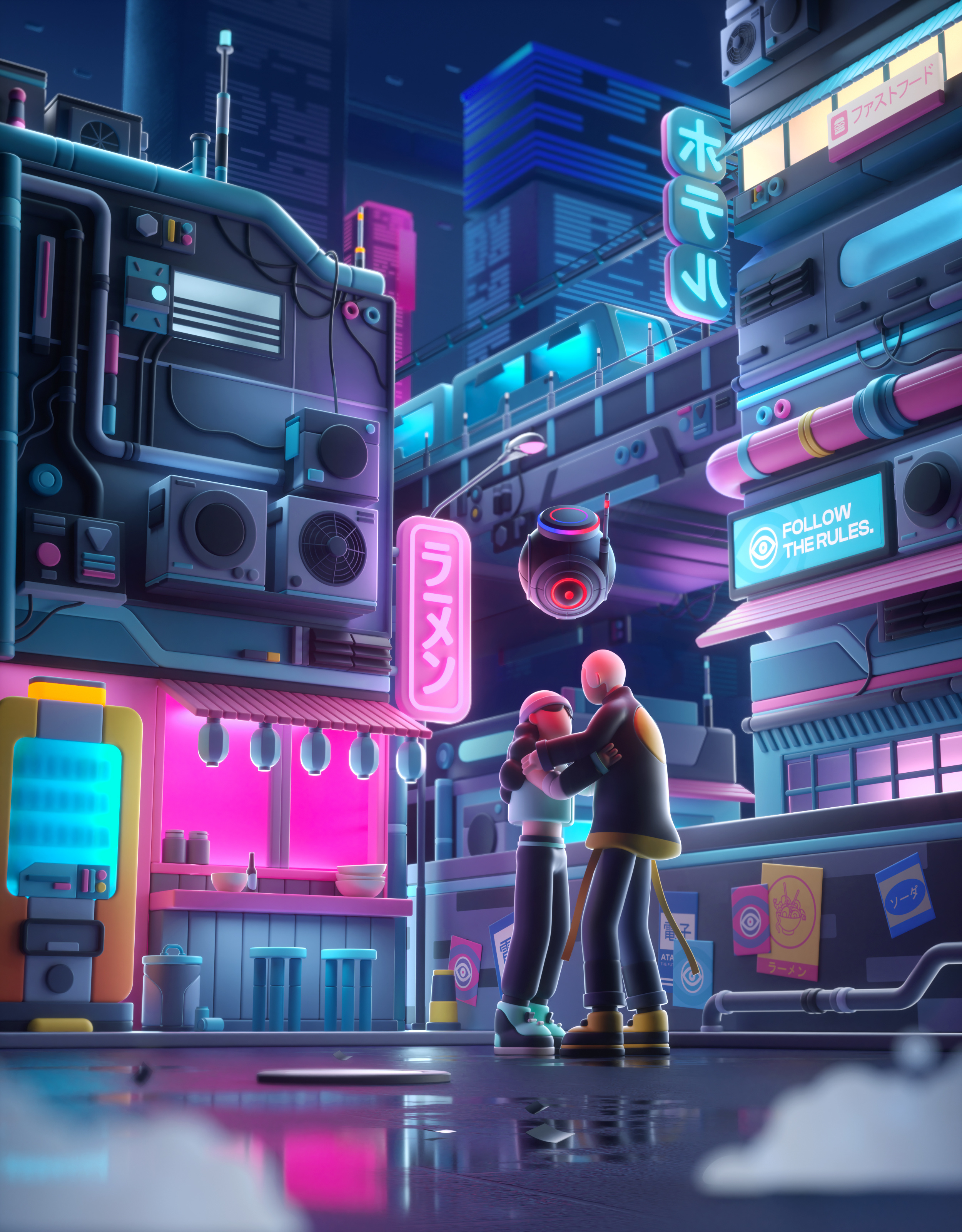 Cyberpunk Love 2d 3d branding cinema4d colors cyberpunk design graphic illustration sci fi shape