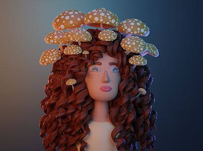 Girl with mushrooms — 3D illustration 3d blender color design illustration mushrooms neural network ui woman