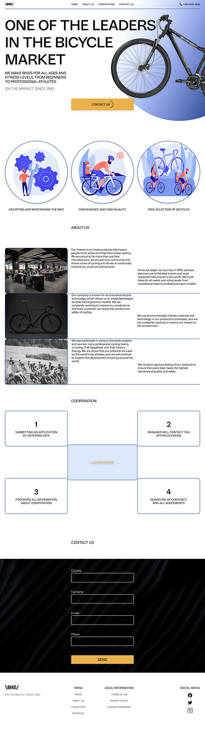 Bicycle manufacturing company - Website design bicycle bike branding company design illustration ui uiux ux vector web design webdesing