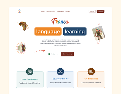 A landing page for a Language learning Platform illustration typography ui web design