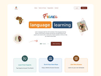 A landing page for a Language learning Platform illustration typography ui web design