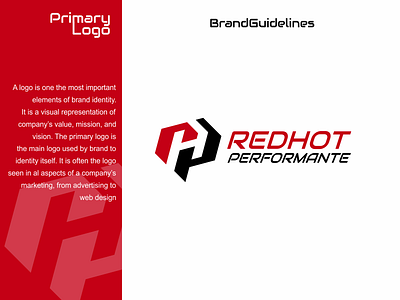 RedHot Performante Brand Guidelines branding car company company logo corporatedesign design garage illustration logo logodesign machine monogrampixel performance