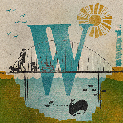 W is for walk - 36 Days of Type 36 days alphabet design illustration letter mid mid century mod texture type typography w wagon walk wander water weather whale wonderful