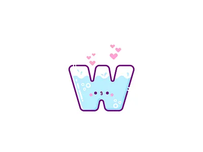 W — Kawaii Water 💦 alphabet blue cartoon cartoon character cartoon illustration character cute cute illustration cuteart illustration kawaii letter sticker type water