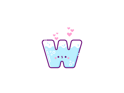 W — Kawaii Water 💦 alphabet blue cartoon cartoon character cartoon illustration character cute cute illustration cuteart illustration kawaii letter sticker type water