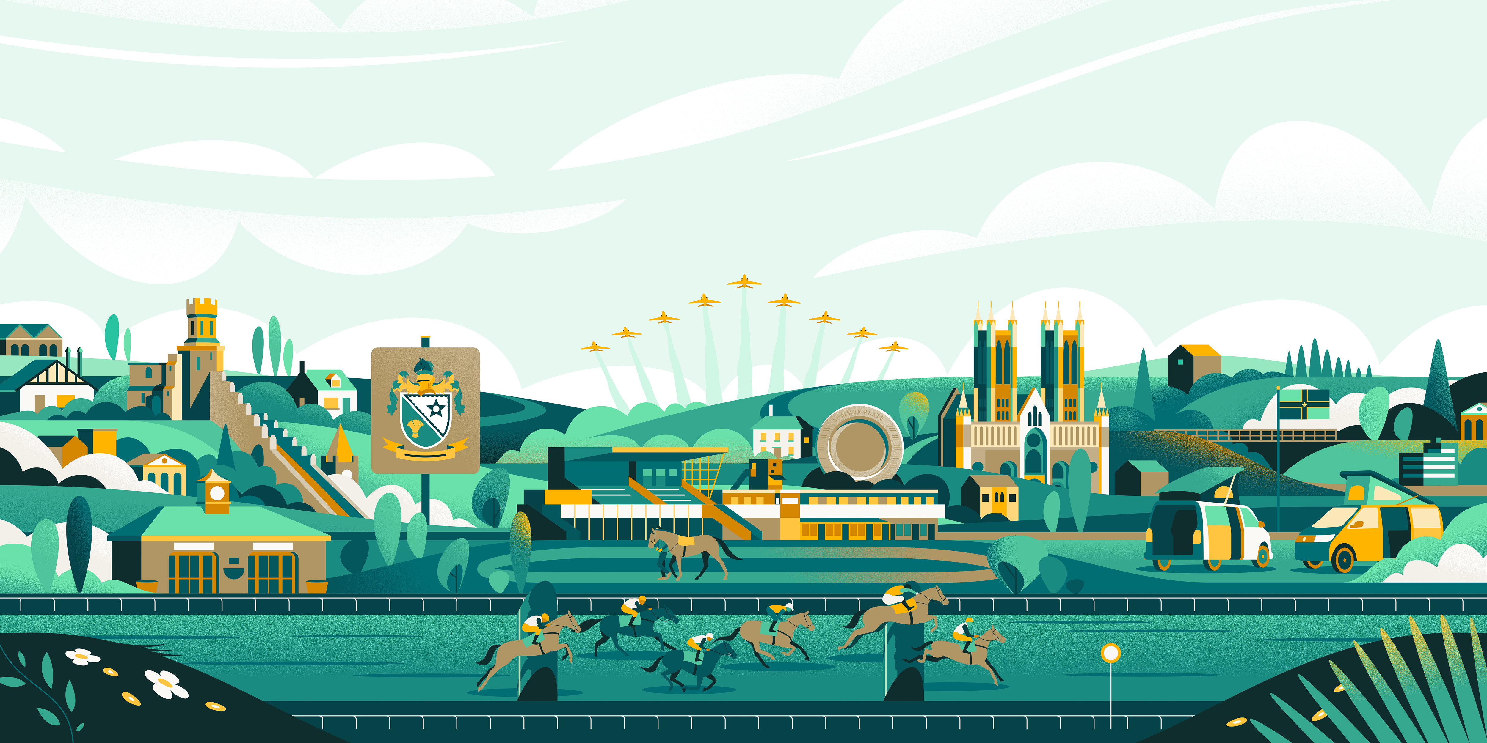 12/14 The Jockey Club equestrian geometric illustration hills horse horse jump horses jockey landmarks map racing sport sprint vectors warwick