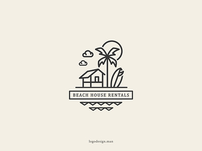 Beach House Rentals beach house rentals beach logo beach tree cloud home house logo lines ocean palm real estate sand sea summer tourism travel tree