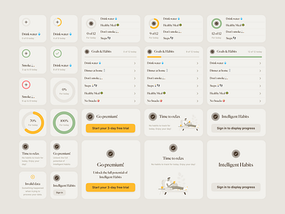 Habits — Widgets app app design card categories dashboard design digital products graph habits interface list loader stats table ui ui design user panel widget widgets z1