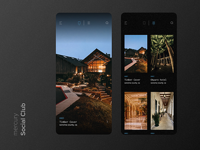 mercury the club darktheme home hotelapp hub interface ui uidesign