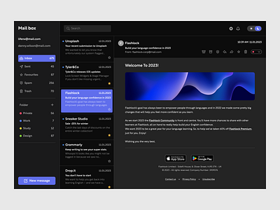 Mailbox Concept Application app app design application chat dark dashboard design email emailing gmail letter mail mailbox mailtool management message product ui ux web