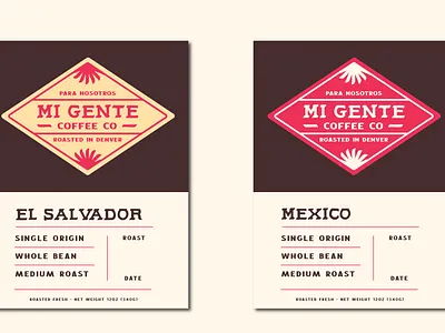 Mi Gente Coffee Co Labels adobe illustrator arte mexicano coffee roaster colorado business label design mexican art packaging design