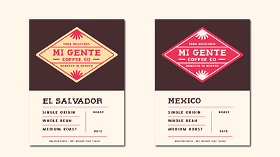 Mi Gente Coffee Co Labels adobe illustrator arte mexicano coffee roaster colorado business label design mexican art packaging design