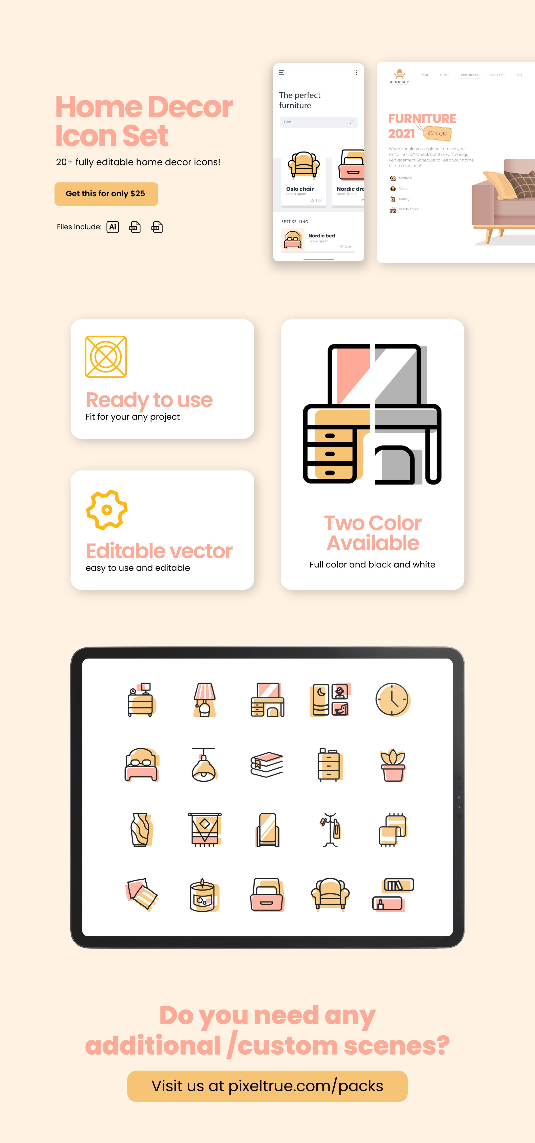 Home Decor Icon Set by Pixel True branding graphic design graphics illustration vector vector illustration