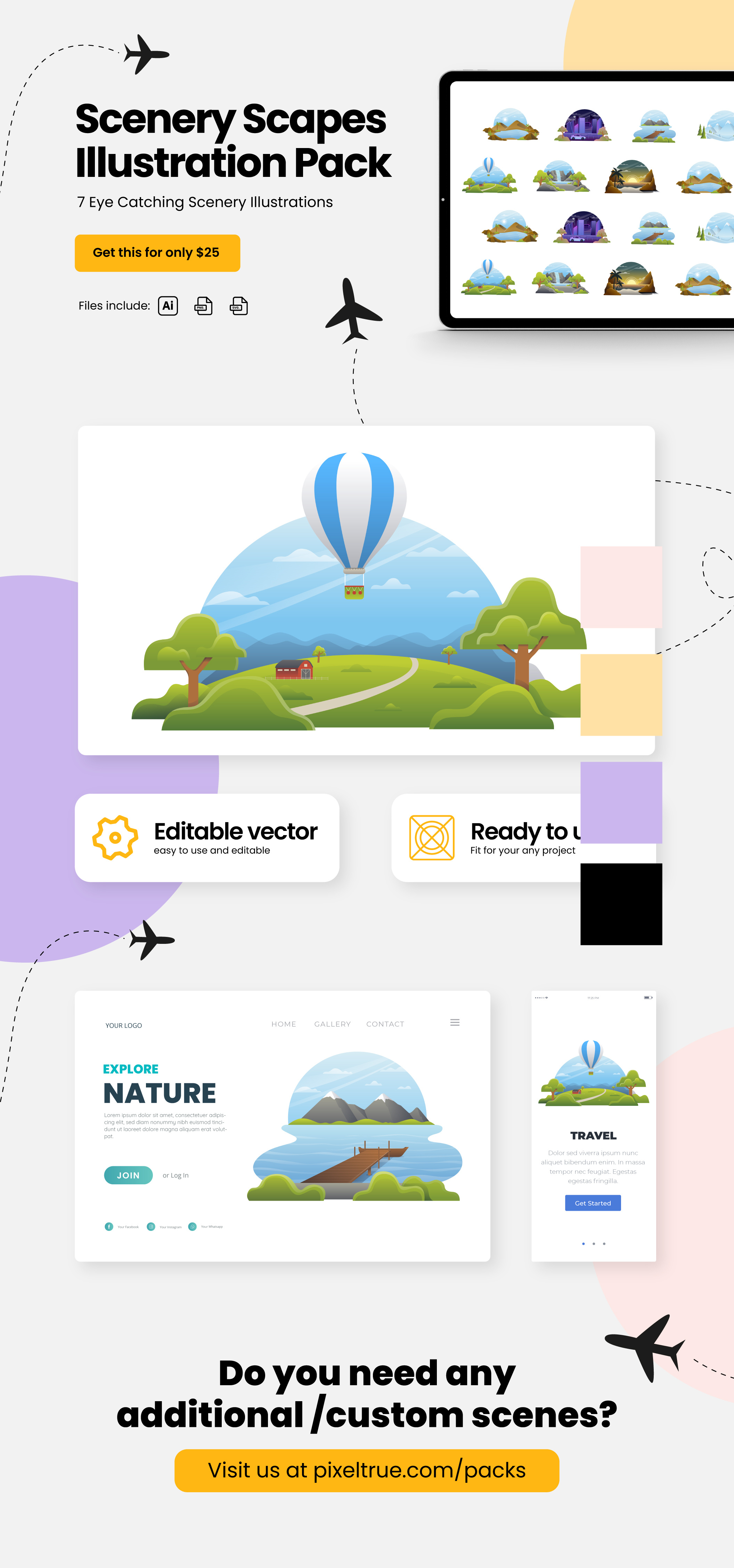 Scenery Scapes Illustration Pack by Pixel True design graphic design graphics illustration vector vector illustration