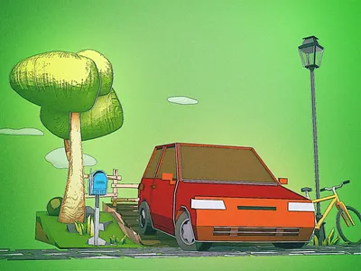 Transport modes stats for short distances 3d after effects animation bike car cel shading cinema cinema 4d compositing illustration low poly stats street transport walking