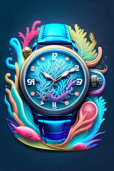Underwater Bling: Graffiti Luxury Watch Illustration colorful digital illustration vibrantcolors