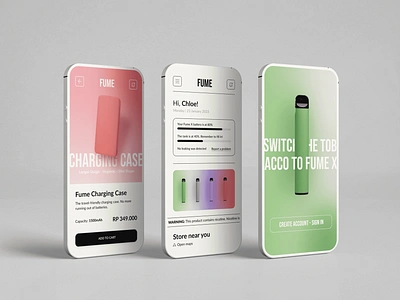 FUME - Vape App app clean e cigarette electronic cigarette minimalist mobile app mobile design pods products smoke smoking ui uiux user interface vape vape app