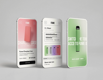 FUME - Vape App app clean e cigarette electronic cigarette minimalist mobile app mobile design pods products smoke smoking ui uiux user interface vape vape app