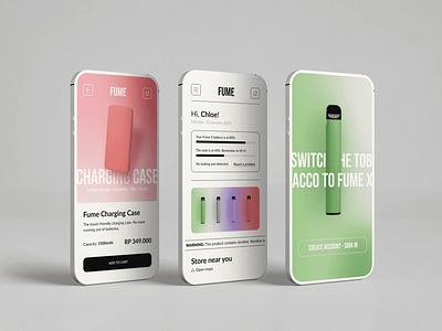 FUME - Vape App app clean e cigarette electronic cigarette minimalist mobile app mobile design pods products smoke smoking ui uiux user interface vape vape app