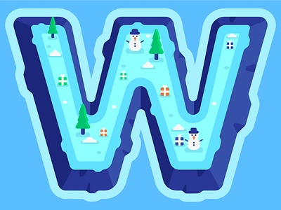 36 Days Of Type | W 36daysoftype affinity designer christmas flat gift illustration island isometric landscape letter w snowman tree vector w winter