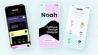 personal portfolio 📓 (re-upload) app blobs gallery green pastel phone pink portfolio skills ui web