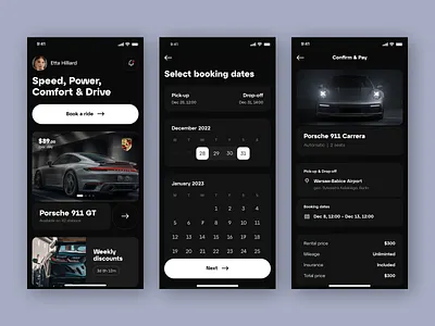 Premium Car Booking App & Logo blackwhite bold booking car sharing minimalistic mobile porsche premium rental