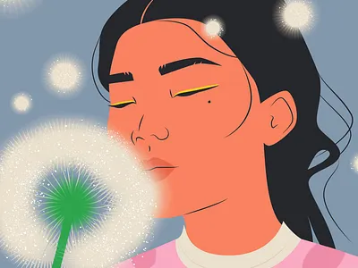 Dandelions ai asian woman character illustration creative dandelions editorial editorial illustration female character illustration midjourney spring