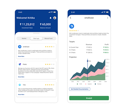 Investment platform ( Mutual fund, startup, stocks) app assignment design dribble shorts figma illustration investment mobile design mutual fund startup stock ui ux