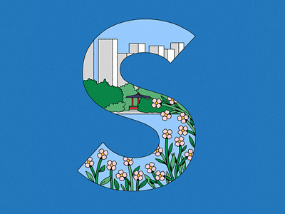 S is for Seoul 🌸 city illustration colorful colourful digital art digital illustration editorial editorial illustration graphic design illustration ui visual design