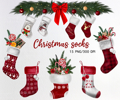 Christmas socks christmas clipart christmas socks christmas tree illustration winter сlipart
