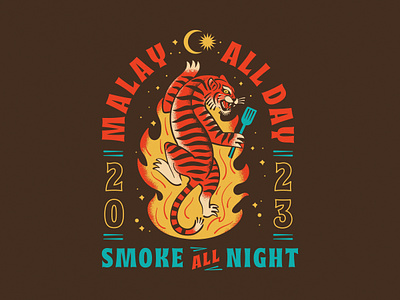 Memphis BBQ Fest Shirt 2023 badge bbq fire illustration malaysia shirt design smoke tiger vector
