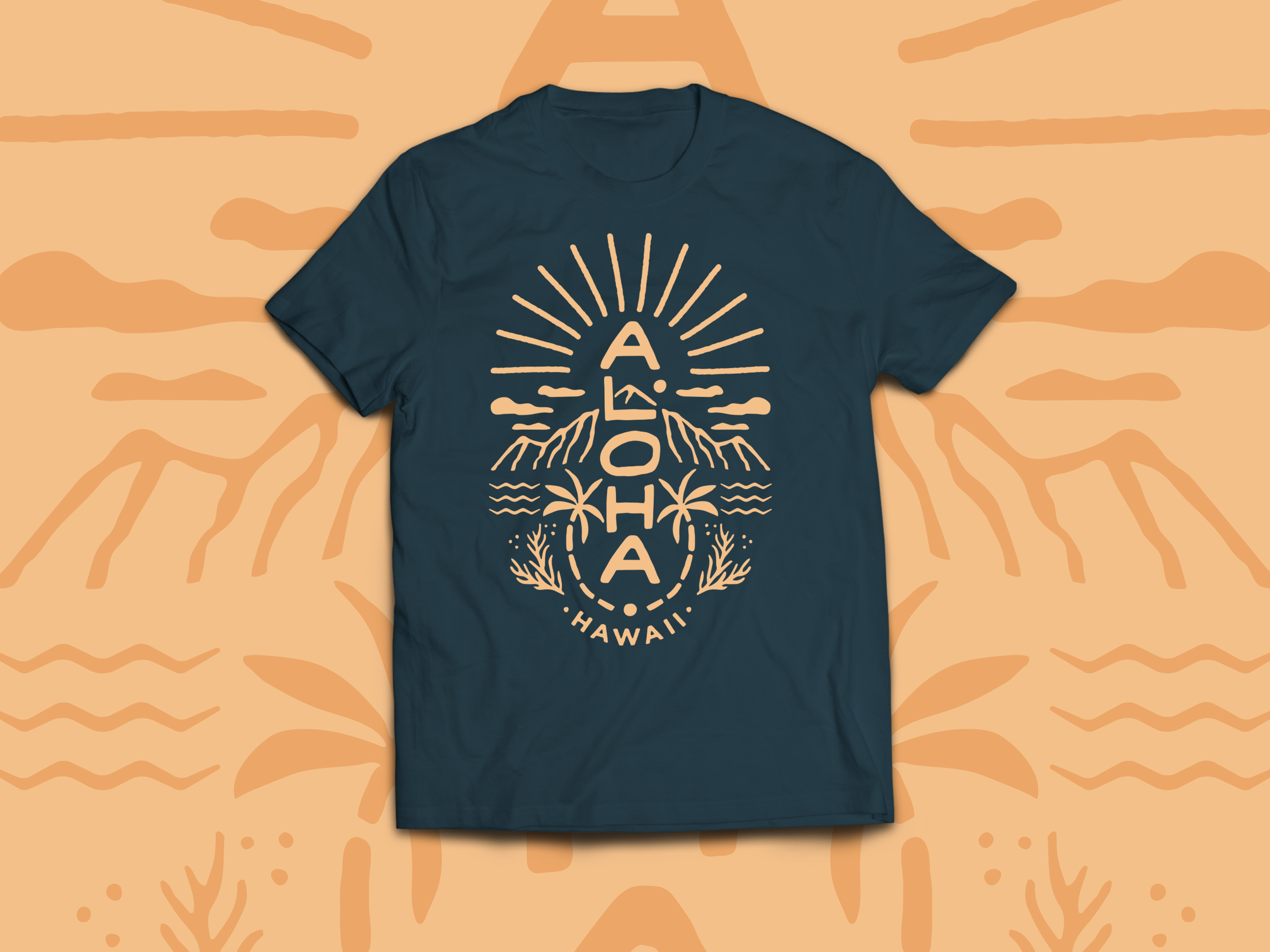 Aloha: Hawai'i Shirt Design adobe aloha color custom type design hand drawn hand drawn type hawaii illustration illustrator merchandise palm trees shirt sketch sun type typography vector vibes waves