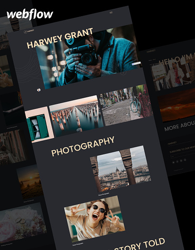 Harwey - Webflow Photography Template no code photographer photography portfolio template theme webflow