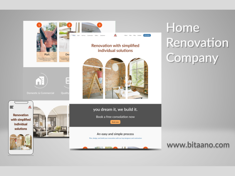 House Renovation Company's responsive website app branding design flat graphic design icon identity illustration illustrator logo logo design minimal mobile typography ui ux vector web web design website